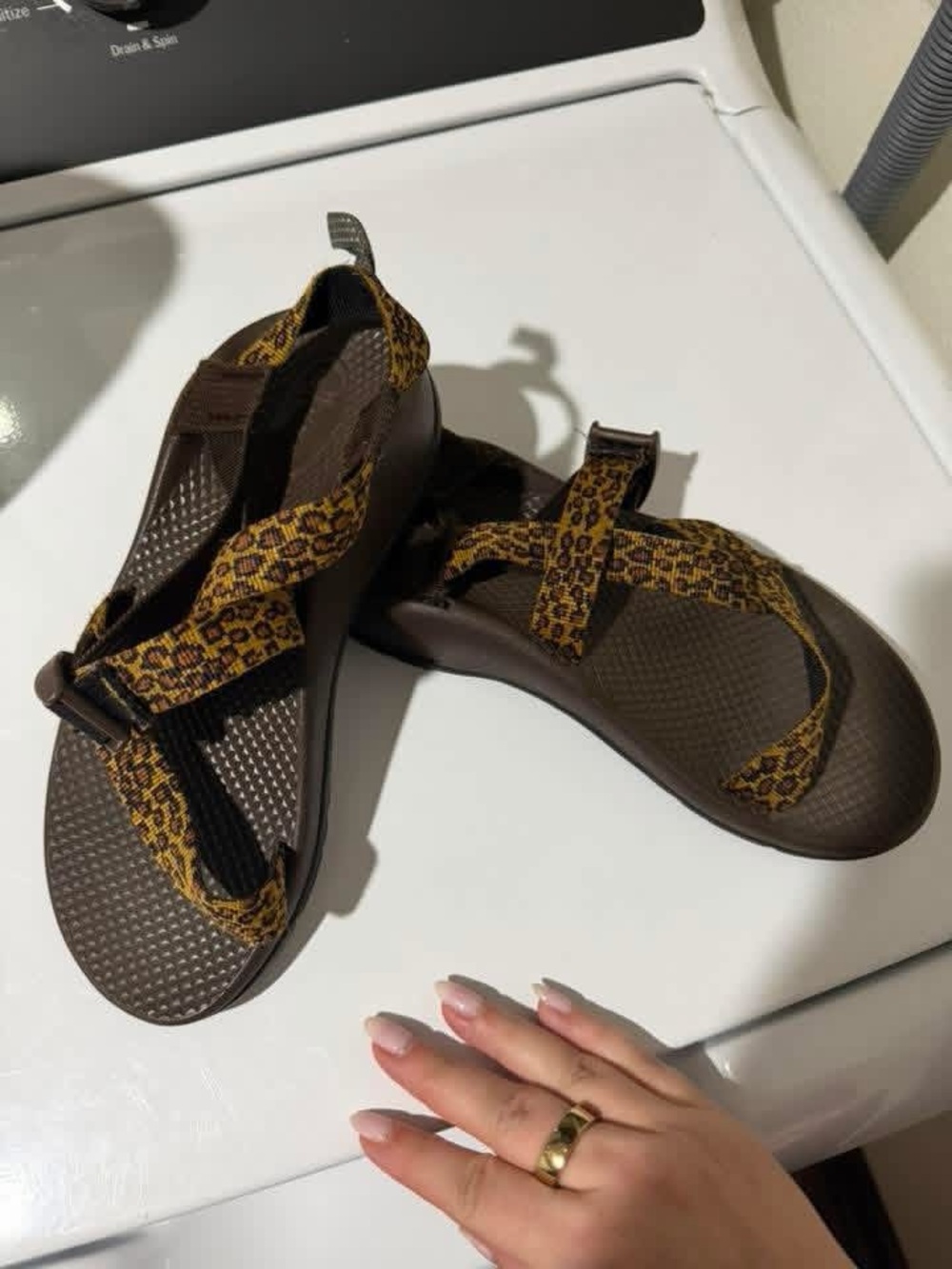 Chaco Kids Sandals Brown with Yellow Patterned Straps